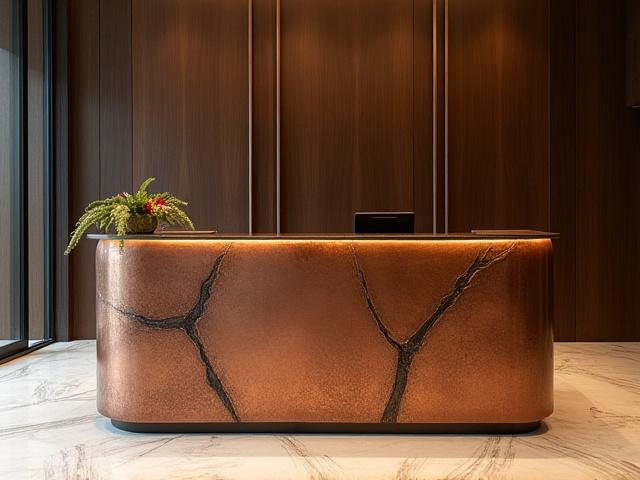 Unik receptionsskranke med elementer af kobber og smedejern